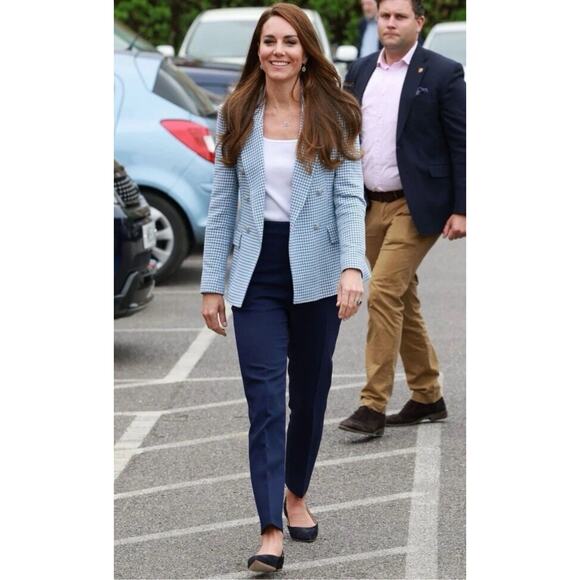 Zara Houndstooth Double-Breasted Blazer Jacket in Blue ASO Princess Kate Sz S - Picture 9 of 16